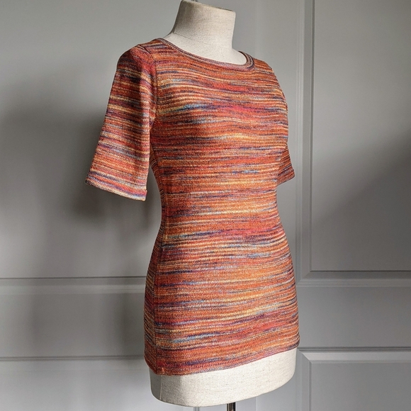 Vertigo Top Space Dye Multicolor Knit Elbow Length Sleeve Round Neck S NWT - Picture 4 of 12